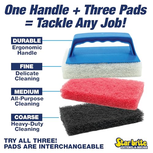 STAR BRITE Medium Red Scrub Pad with Interchangeable Handle - size: Medium, style: Medium Red