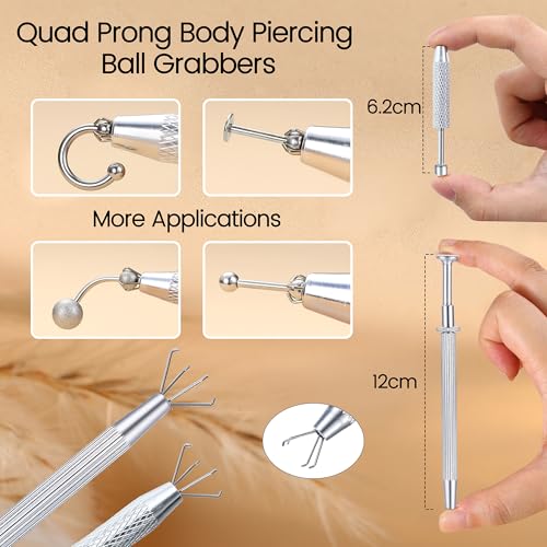 GEMQUEEN Piercing Ball Grabber Tool, 14-20G Taper for Changing Jewelry | Surgical Steel Flat Back Earrings Threader Tool Insertion Pin, Body Piercing Kit for Ear Rook Conch Nose Lip Jewelry Removal - style: Ball Grabber Tool - 2pcs