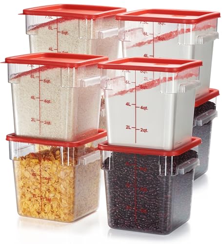 CURTA 8-Pack 8 Qt NSF Clear Polycarbonate Food Storage Containers with Red Lids - Square, Commercial-Grade, Freezer & Dishwasher Safe, Stackable - color: 8.0 Qt 8-Pack(Red Lids)