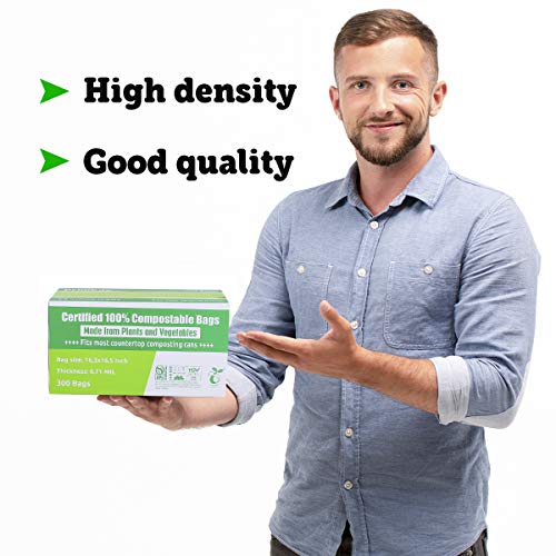 Compost Bags, Compostable Trash Bags 2.6 Gallon Compostable Bags Small 300 Count Compost Bags for Countertop bin Extra Thick 0.71 Mil. ASTM D6400 Certified By BPI and TÜV AUSTRIA 2.6 Gallon, 300 Units - size: 300 Count (Pack of 1), style: 2.6 Gallon