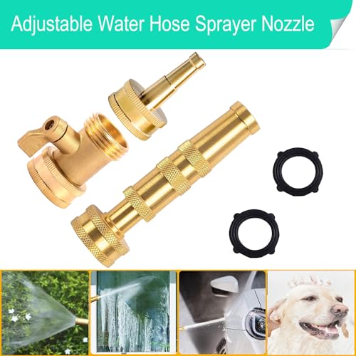 Solid Brass Heavy Duty Adjustable Twist Hose Nozzle,CM CUMIZON Jet Sweeper Nozzle, High Pressure Hose Nozzle with On-Off Valve, Leak-Free Operation 3/4" GHT Connector 3 Pack | Heavy Duty, Jet Sweeper Nozzle, High Pressure with On-Off Valve, Leak-Free Oper