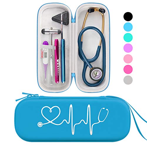 BOVKE Travel Carrying Case Compatible with 3M Littmann Classic III, Lightweight II S.E, MDF Acoustica Deluxe Stethoscopes, Extra Room for Medical Scissors EMT Trauma Shears LED Penlight, Turquoise - color: Pu Leather_Turquoise