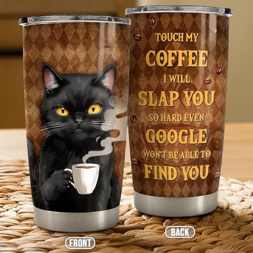 SANDJEST Black Cat Tumbler 20oz Stainless Steel Insulated Coffee Travel Mug Cup for Men Women on Birthday Christmas - color: Black Cat