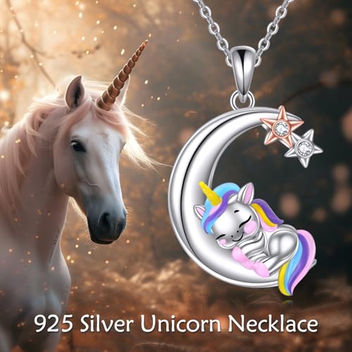 Snake Moon Necklace - 925 Sterling Silver Moon Pendant Necklace - Snake Jewelry for Women - style: Unicorn