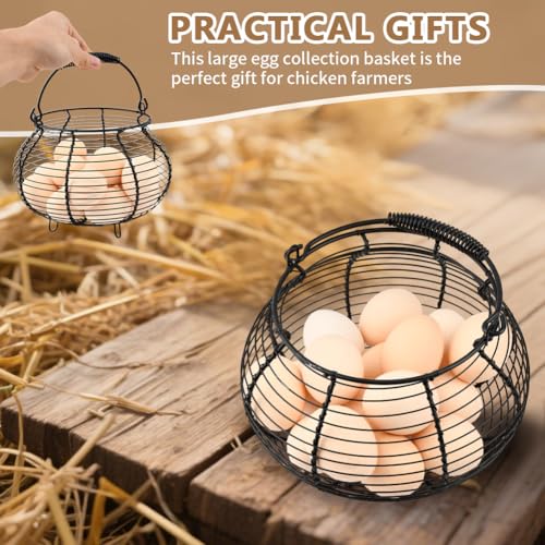 Wire Egg Basket for Gathering Fresh Eggs Holder,Holds About 20 Large Eggs | Retro Handle Egg Gathering Basket,Metal Eggss Holder Countertop,Farmhouse Eggs Storage Container for Farmhouse (Black) - color: Black