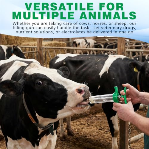 Threlaco 20ml 2 Pcs Drench Gun for Goats, Sheep & Cattle, Green | Reusable Small Goat Drench Syringe, Adjustable Veterinary Medicine Feeding Syringe, Continuous Dosing for Livestock, Horse - color: Green, size: 20ml