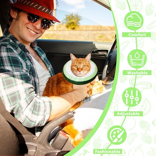 Cat Cone Collar Soft, Adjustable Cat Recovery Cone (Cucumber, L) | Stop Licking, Cute Kitten Donut Collar After Surgery, Elizabethan Collars for Kittens, Lightweight Cats Neck Cones - color: Cucumber, size: Large
