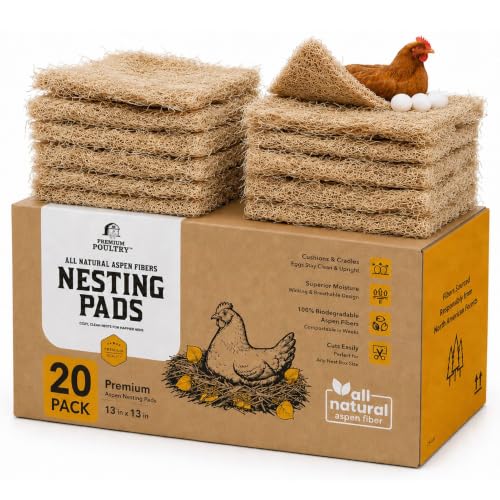 Aspen Chicken Nesting Pads, 13" x 13", 20 Pack, Made in USA | Trim-to-Fit Nest Box Liners for Chicken Coop, Excelsior Fiber, Moisture Absorbent, Cleaner Eggs & Easy Cleanup