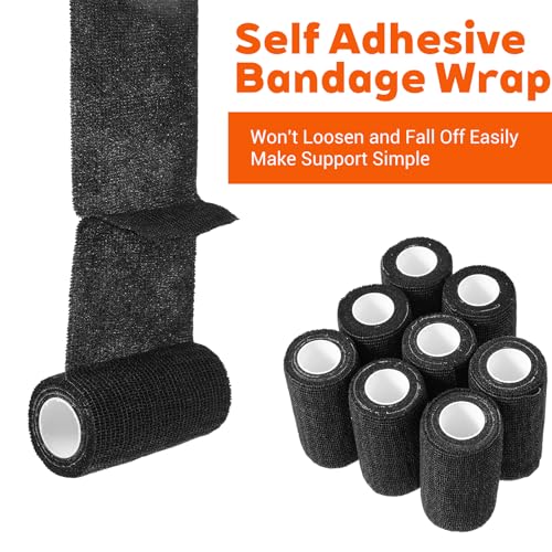 24 Rolls Self Adhesive Bandage Wrap, Black Vet Wrap 4 Inch for Horses Dogs Wounds Care Dressings, Elastic Self Stick Cohesive Bandage Wraps, Wrist, Sports, Ankle Tape Leg Wraps