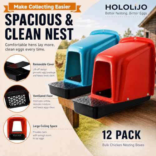 12 Pack Chicken Nesting Boxes with Roll Away Design | Roll Away Egg Collection; Perch Design Helps Reduce Egg Pecking; Easy Clean Design; Bulk Chicken Coop Accessories