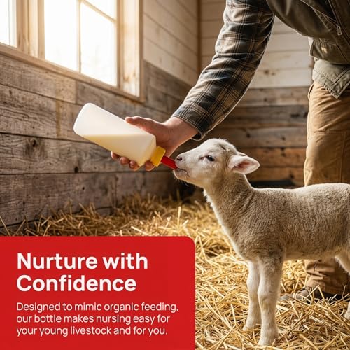 Kisangel 5 Pcs Lamb Feeding Bottles, 13.5 oz Nursing Kit with 5 Replacement Nipples for Baby Goats, Sheep & Small Livestock, Durable Milk Feeder