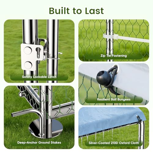 EUNHOO Large Metal Chicken Coop, 13x9.8x6.4ft Walk-in Poultry Enclosure with Peaked Roof and Waterproof Cover, Spacious Outdoor Chicken Run Cage for Backyard,Farm,Yard