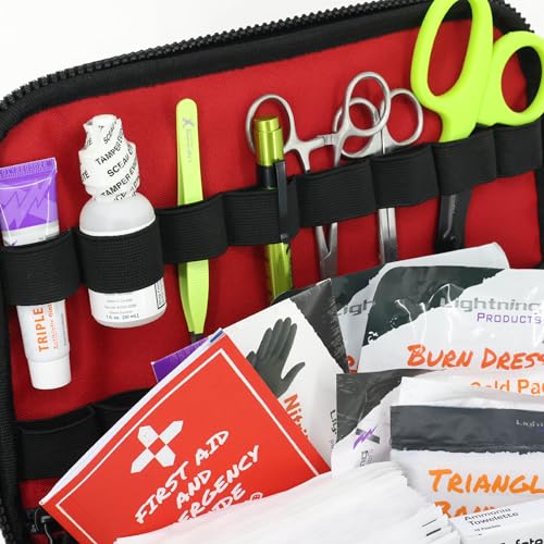 Lightning X Products Lightning X Mid-Sized First Responder EMT Bag | LXMB25 Fully Stocked Aid Kit w/ 200+ BLS Supplies - RED - color: Red