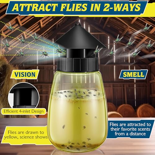 Qualirey Reusable Outdoor Hanging Fly Trap Bottles with Bait Refill, Non Toxic Flies Trap Jar, Fly Catcher Killer Flying Control for Outside Farms, Stables, Barns, Garden, Patio (3 Pack,Design)