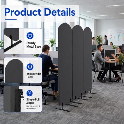Portable Wall Divider, Office Partitions Room Divider wall with Whiteboard | 72 x 66 in Soundproofing Wall Divider, Cubicle Wall with magnet, thumbtacks, pen for Classroom Home Office School Hospital - color: Dark Gray