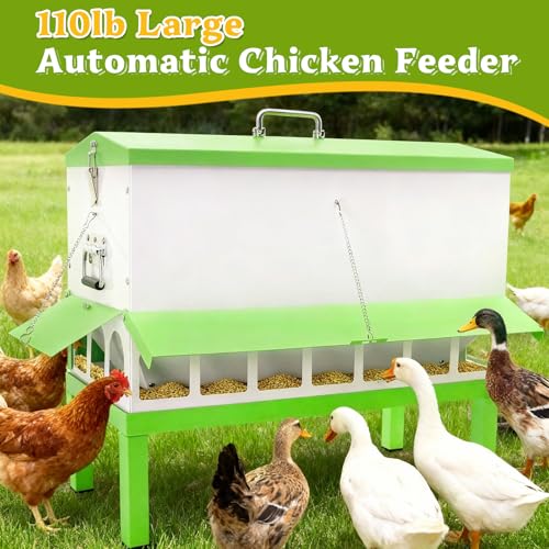 110LB Metal Chicken Feeder with 18 Ports&Legs No Waste Rat Proof | Large Galvanized Weatherproof Poultry Feeder, Fit Chickens, Ducks,Geese,No Assembly,Rainproof For Backyard Coops & Flocks