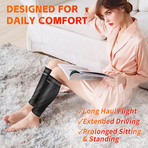 Hiball Copper Calf Compression Sleeves for Men & Women, Lower Leg Support Braces, Footless Graduated Compression Socks for Varicose Veins, Shin Splint, Lymphedema, Calf Pain Relief, Running (1 Pair) - size: X-Large