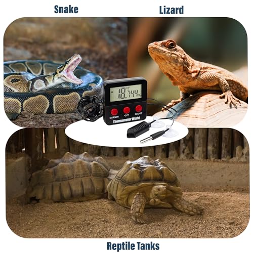Digital Reptile Thermometer and Humidity Gauge Remote Probes – Terrarium Reptile Hygrometer Thermo Humidor Tank Cage Incubator Brooder Indoor Outdoor