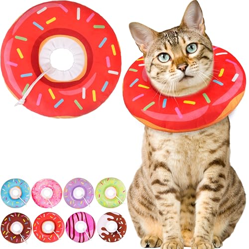 Cat Cone Collar Soft, Cute Cat Donut Collar After Surgery, Adjustable Kitten Recovery Cones to Stop Licking, Lightweight Neck Elizabethan Collars for Cats Kittens (Red, Medium) - color: Red, size: Medium