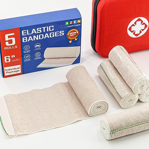 AZEN Premium 5 Pack Elastic Bandage Wrap 6 Inch, Compression Wrap Bandage for Legs, Ankle, Knee, Tummy, Body, Latex-Free, Lymphedema Wraps for Legs - color: A-5p(6in)