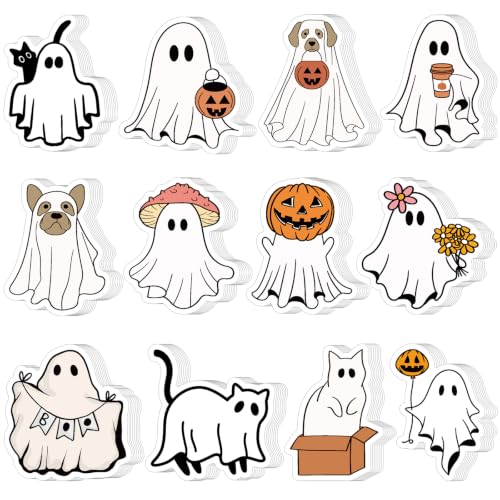 Yinder 24 Pads Funny Cat Shaped Sticky Notes Kawaii Memo Office School | Self Adhesive Tabs for Desk Organization, Pet Lover Gifts Party Favors, Cute Animal Cartoon Stationery Supplies - style: Ghost Animal