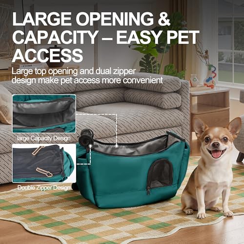 Dog Carrier Sling for Small Dogs & Cats Hand-Free Puppy Sling Purses with Storage Bag and Adjustable Shoulder Strap, Pet Sling Carrier Up to 8.8 Lbs (Blue) | Padded adjustable strap, safety tether, breathable mesh openings and two expandable pockets add c