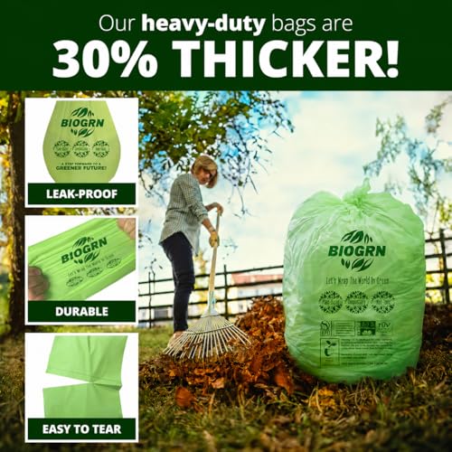 60-64 Gallon Compostable Trash Bags, 12 Count, 2 Mil Heavy Duty Flat Top Large Trash Bags, 243L Lawn & Yard Waste Bags for Outdoor Garden Cleanup, ASTM D6400 BPI & OK Compost HOME Certified - color: 64 Gallon Flat Top, 12 Count