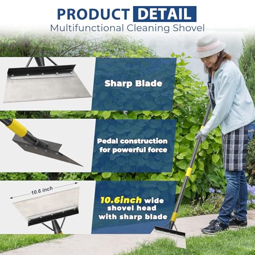 Floor Scraper Long Handle Heavy Duty, 60" Multifunctional Cleaning Shovel, Ice Scraper Stainless Steel Garden Tools Weed Scraper for Cleaning,Weeding,Scraping,Ice Remove,Landscaping,Yard