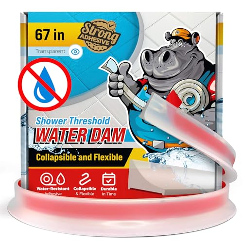 Shower Threshold Water Dam Barrier 67" - Transparent Collapsible Walk in Shower Water Guard - Door Bottom Seal Strip Leak Guard by Hippo Dam