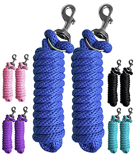 Majestic Ally Pack of 2 Solid Poly Lead Rope for Horses & Livestock – 10 Foot Long and 5/8 inch Thick - Replaceable Heavy-Duty Bolt Snap – Handmade – Soft, Broken in Feel (Royal Blue) - color: Royal Blue