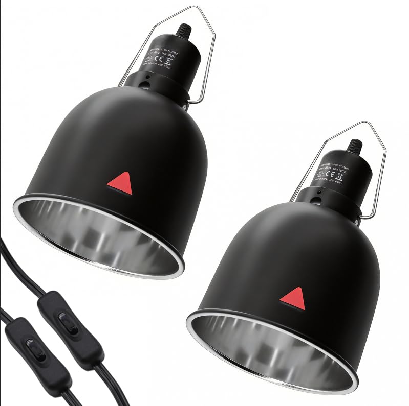 2-Pack Reptile Light Fixture 5.5in Deep Dome Reptile Lamp Fixture Heat Lamp Fixture for Heat/UVA/UVB Bulb Basking Lamp Max 160W for Reptile Habitat
