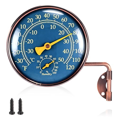 4 Inch Brass Outdoor Thermometer with Humidity Meter, Weather Temperature Gauge Monitor Outdoor Indoor Waterproof Hygrometer for Pool Wall House Patio Window Greenhouse Outside Garage Garden - color: green, style: Style 1