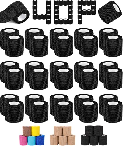AZEN 40 Pack Self Adhesive Bandage Wrap Black, 2" X 5 Yards Black Athletic Tape, Vet Wrap, Tattoo Grip Tape Wrap，Ankle Tape, Cohesive Bandage Wrap - color: Black, size: 2IN - 40Pack