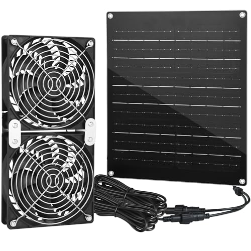 Solar Fan, 30W Solar Powered Fan, Solar Panel Fan Kit, IPX7 Waterproof Fans Exhaust Intake Mounting for Outside Greenhouse Shed Chicken Coop