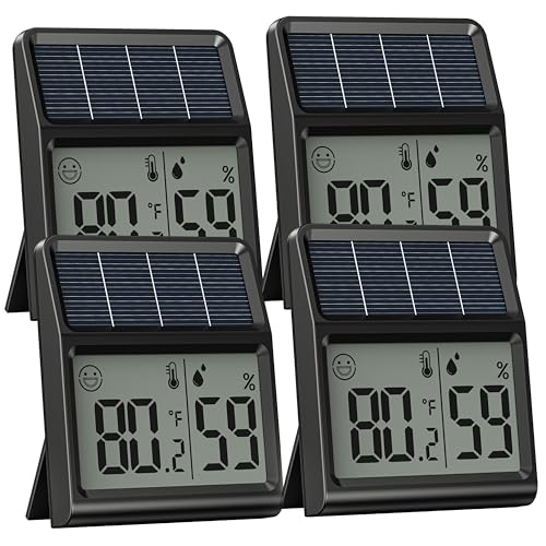 Digital Indoor Thermometer & Hygrometer, Light Powered (No Rechargeable Batteries Runs Only on Real-time Light Exposure) Solar Indoor Temperature and Humidity Monitor, Humidity Gauge - color: Black