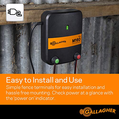 Gallagher M160 Electric Fence Charger | Powers Up to 30 Miles / 100 Acres of Clean Fence | 1.6 Joules, 110 Volt Energizer | Unbeatable Reliability | Tough Outer Casing Mounting