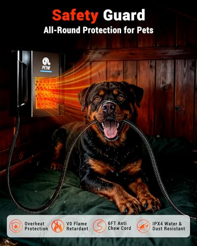 Dog House Heater – 45℉ to 113℉ Thermostat Controlled Pet House Heater with Wifi Remote App Control 300W Fast Heating Energy Saving Eco Mode Safe for Outside Dog House Winter Chicken Coop
