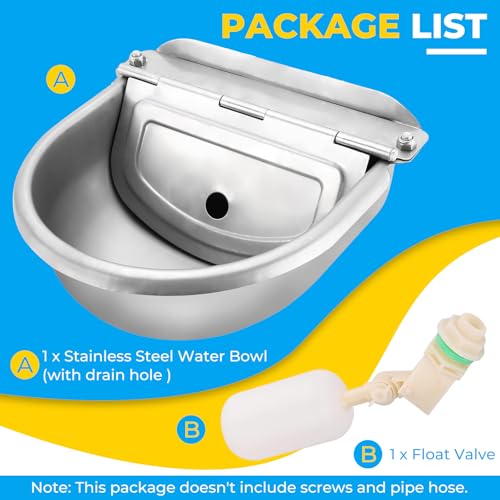 NATGAI Automatic 304 Stainless Steel Waterer Bowl with Drainage Hole | Automatic Cow Drinking Water Bowl with Float Valve Water Trough Farm Grade for Horse Cattle Goat Sheep Dog