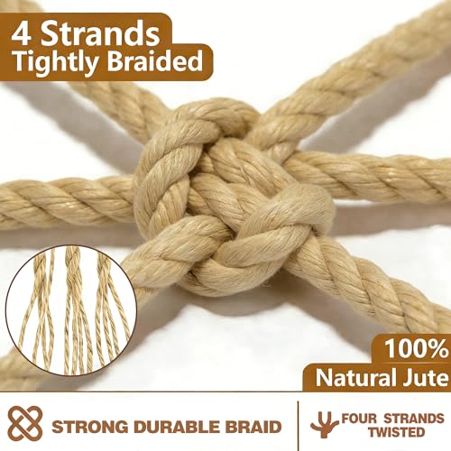 Jute Rope Natural Jute Manila Rope Nautical Hemp Rope Twisted Natural Thick Heavy Duty Ropes for Crafts, Bundling,Anchor, Hammock, Nautical, Cat Scratching Post, Railings,Decorate (3/4 in X 100 Ft) - size: 3/4 Inch×100 Feet