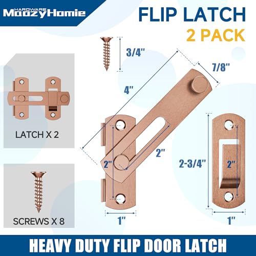 4 Inch Flip Latch Gate Latches, 180 Degree Flip Barn Door Lock Latch, Heavy Duty SUS304 Stainless Steel Flip Sliding Latch, Bolt Buckle Lock for Barn Wood Sliding Doors, Red Bronze, 2 Pack - color: Red Bronze