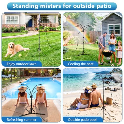 6-Adjustable Nozzle Standing Misters for Outside Patio - Easy to Install & Maintain, Customize Mist, Durable & Long-Lasting for Backyard Cooling