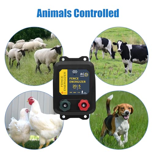 Electric Fence Charger, 5 Mile Plug in Electric Fence Energizer, for Preventing to Prevent Bears, Raccoons, Skunks Intruding - color: BLACK, size: 5 MILE