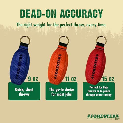 FORESTER Arborist Throw Line Kit | Throw Weight & 166ft Rope | Ultra Slick 100% Polyester Rope | Arborist Equipment for Tree Climbing - style: 11oz Throw Weight