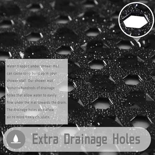 Yimobra Square Shower Floor Mat Non Slip, 21"X21" Machine Washable Bath Tub Mat, Soft on Feet, Bathmat with Drain Holes and Suction Cups, Fast Draining, Black - color: Black, size: 21 X 21 Inch