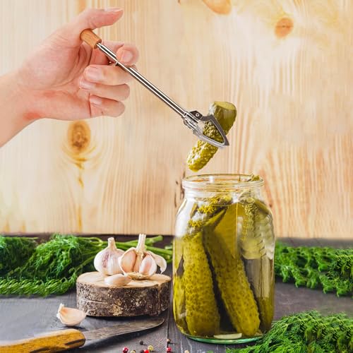 Multifunctional Food Clamp with Non-Slip Handle, Telescopic Ice Cube Grabber, Stainless Steel Pickle Fork, Olives Pickled Onions Utensil