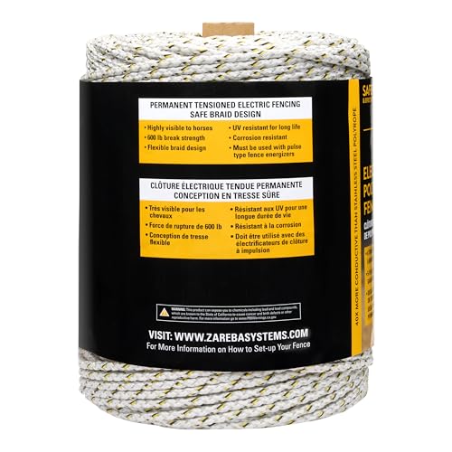 Zareba Elite Electric Polybraid Horse Fence, 1000 ft Roll | 600lb Break Strength, 4 Copper Strands, UV-Resistant Electric Fencing Wire for Horse Electric Fence Training, EL1000C4-Z - size: 1000 ft.