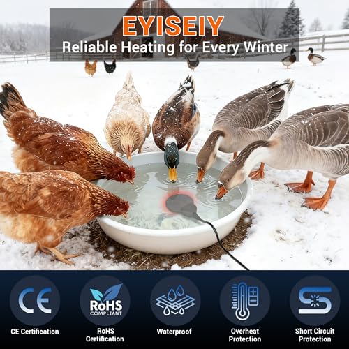 Chicken Water Heater for Winter with Immersion Design, Bird Bath & Livestock De-Icer, Fish Tank and Water Trough Heater with Automatic Thermostat — Prevents Freezing for Poultry, Turtle & Koi Pond