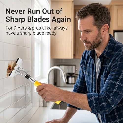 30 Pack 4 Inch Scraper Blades, High-Carbon Steel, with Storage Box | 21 Blades + Gloves Included, Hollow Handle Extends Reach, Non-slip PVC Grip, Ideal for Glass Stove Floor Paint Removal - color: 30pcs Replacement Blades
