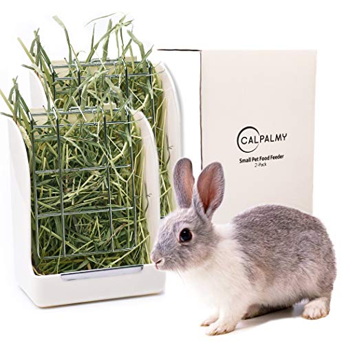 CalPalmy 2-Pack Hay Feeder for Rabbits, Guinea Pigs, and Chinchillas - Minimize Waste and Mess with 5 1/2" x 3 1/2" x 7 3/8" Hanging Alfalfa and Timothy Hay Dispenser - color: White+White, size: 5 1/2" x 3" x 7 3/8" (2-Pack)