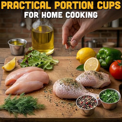 12 Pcs Dipping Sauce Cups, 2.5 Oz Stainless Steel Ramekins | Metal Condiment Cups; Stackable; 2.3 In Diameter; for Sushi, Wings, Charcuterie & Dips; Reusable for Portion Control